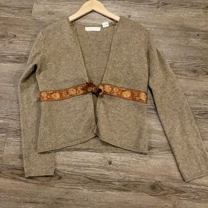 Anthropologie Hong Kong trim Wool tie cardigan